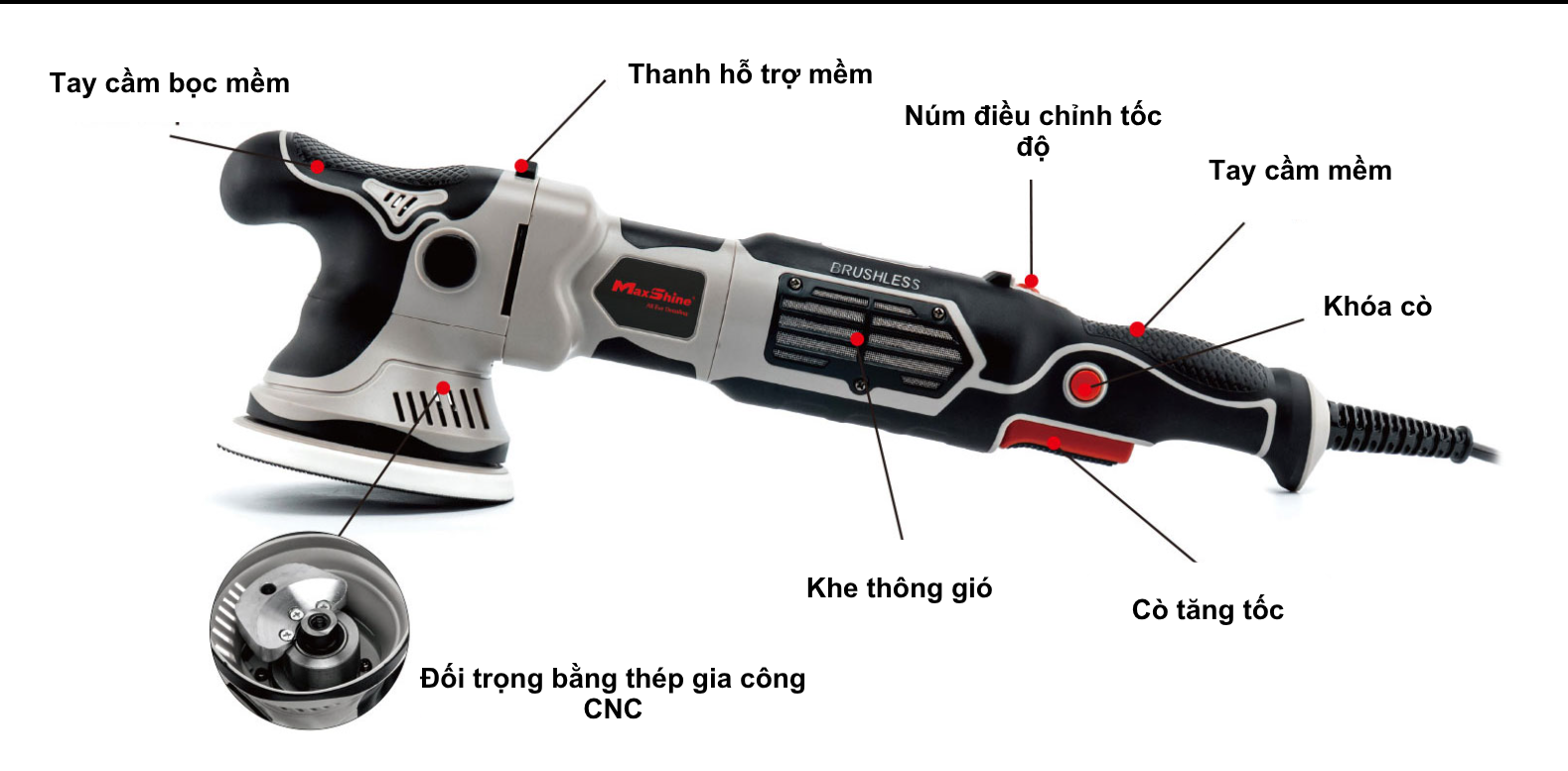 Máy đánh bóng quỹ đạo kép không chổi than MaxShine BL15 Pro 1200W - Quỹ đạo 15mm